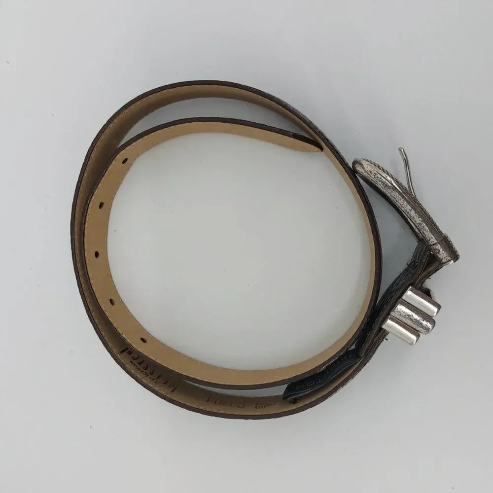 Vintage Brighton Classic Brown Genuine Leather Belt C3708 Silver Tone Buckle
